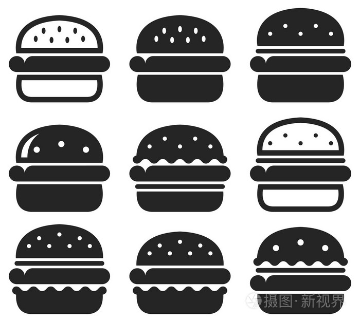 向量组的黑色和白色的汉堡包图标