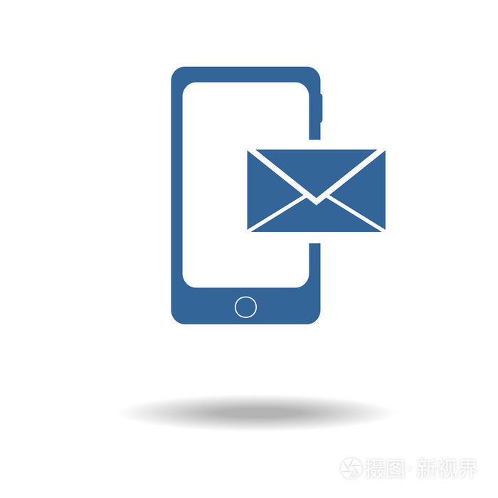 智能手机电子邮件或 sms 图标。移动邮件标志辛博尔。蓝色的图标。孤立在白色背景上的单平面图标。矢量图.设置的 web 图标之一
