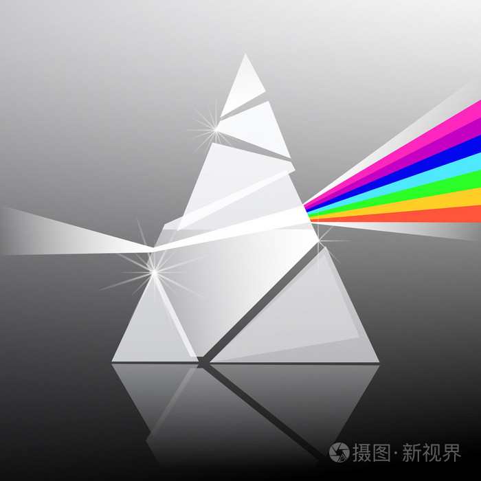 棱镜矢量插图. 三角形透明玻璃形状