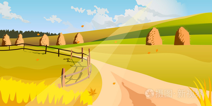 农村的场景.收获.矢量图