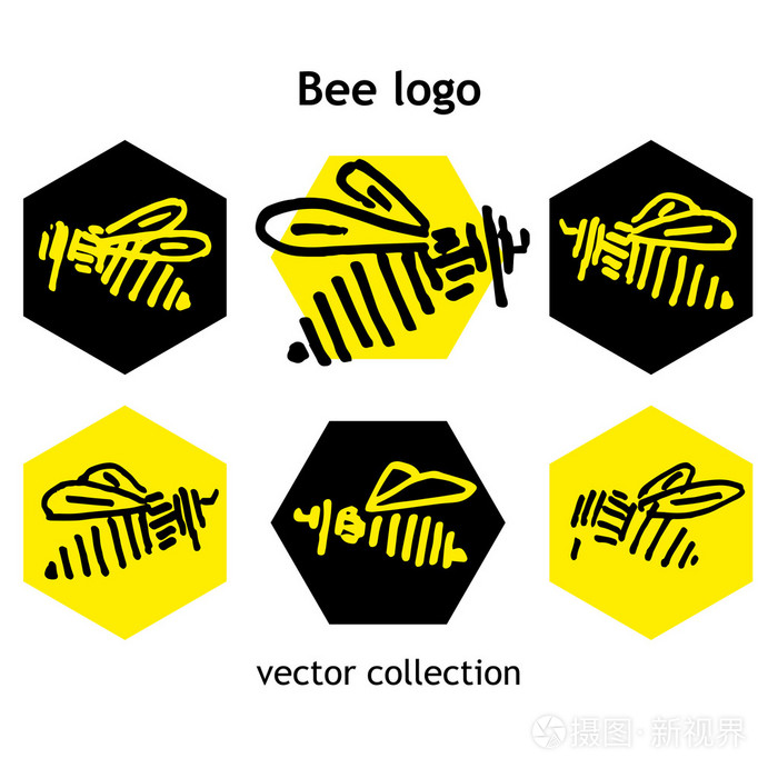 黑色和黄色蜜蜂徽标矢量集合