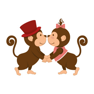 猴子对夫妇爱动物卡通图片