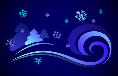 蓝色大风雪夜雪花风照片