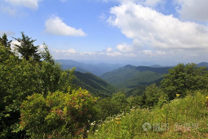 北卡罗来纳山脉从蓝色山脊公园路在夏季