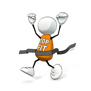 在后台运行男人卡通快乐的人第一次到达终点线