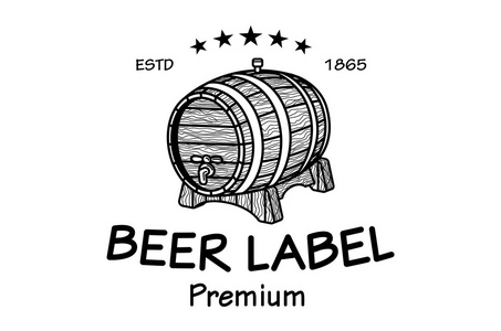 木桶素描.啤酒屋, 酿造公司, 酒馆, 酒吧, 餐厅的老式徽标模板集.