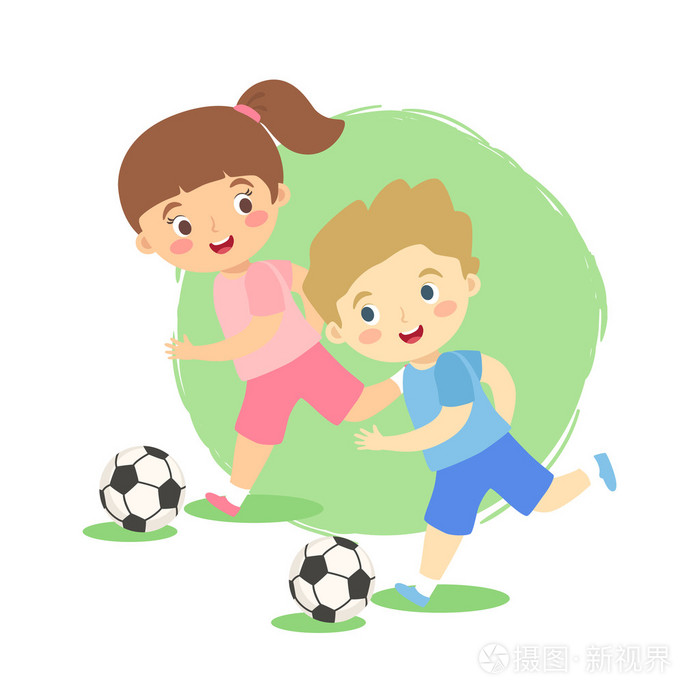 运球足球球男孩和女孩矢量