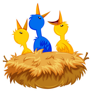 在窝里的三只小鸟插画