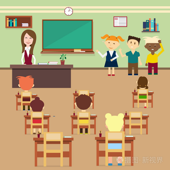 学校课学生和老师在课室内