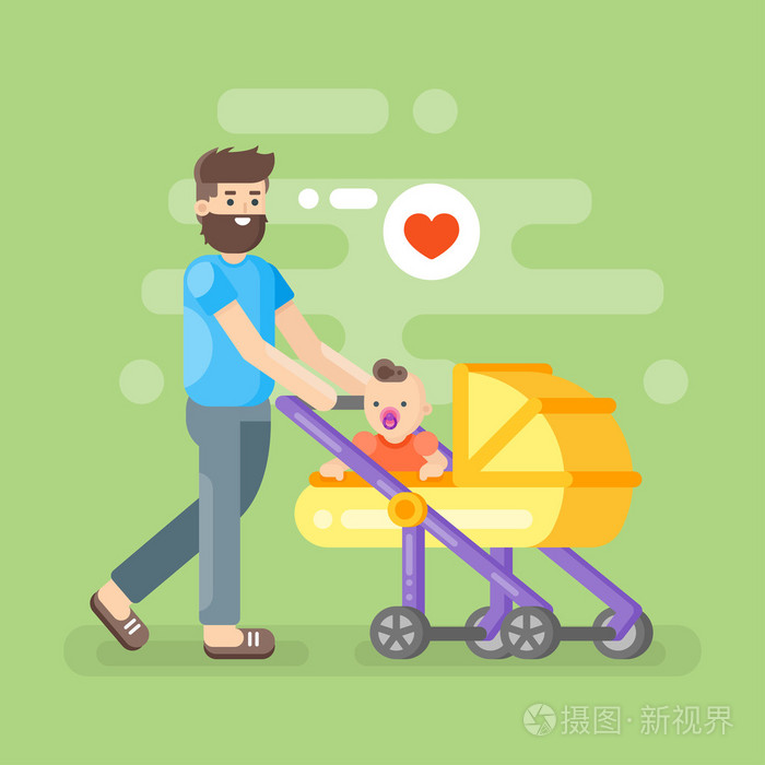 矢量图的快乐父亲照顾他的孩子