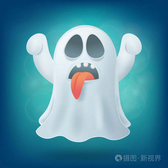 用舌头在蓝色背景上的卡通鬼万圣节晚会设计元素