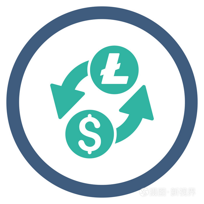 美元 Litecoin 交换扁圆形的矢量图标