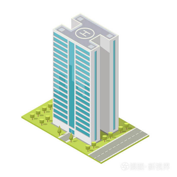 现实的办公大楼等距的摩天大楼现代化的公寓矢量图
