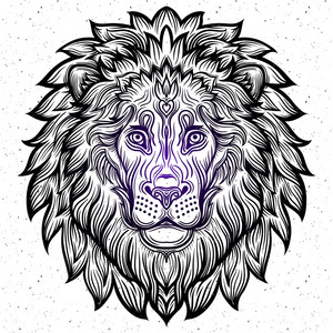 成人纹身着色页. 衬衫动物设计. 生肖狮子座. 部落装饰羊毛图案.