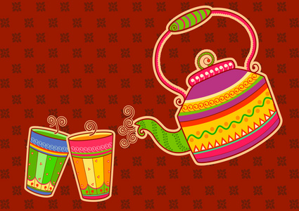茶水壶和印度艺术风格的玻璃图片