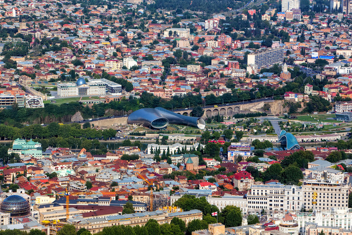 在格鲁吉亚首都第比利斯中心鸟瞰图