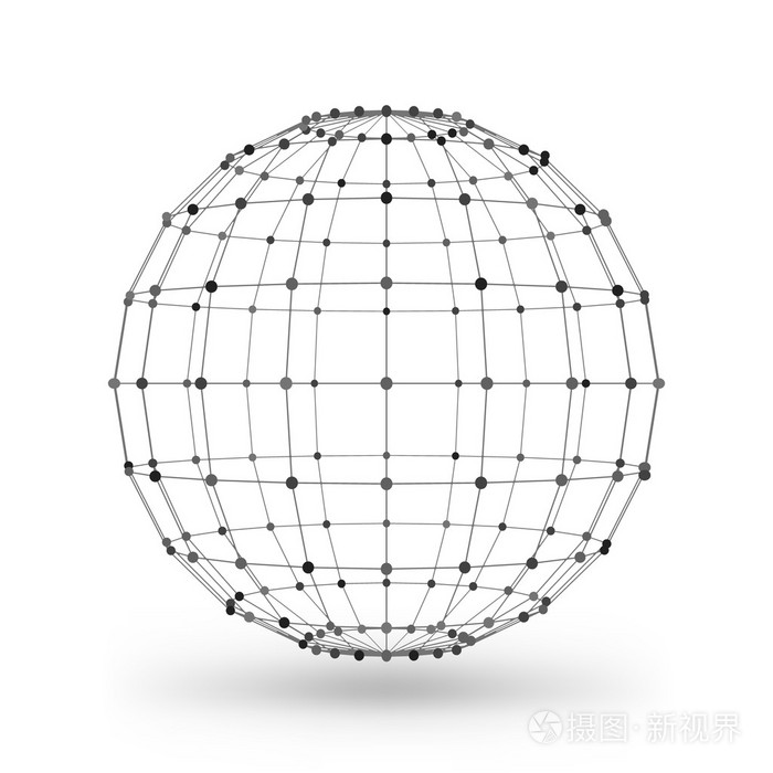 线框多边形的几何元素球体有连接的线和点在白色背景底纹矢量图