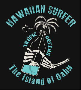 T 恤的夏威夷冲浪者.illustration 打印图片