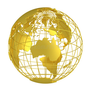 黄金地球行星三维地球仪孤立照片