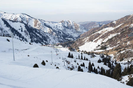 滑雪者 斜坡 寒冷的 小山 假日 索道 公司 自然 电缆