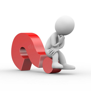 问号人三维人思考者坐在问号上照片