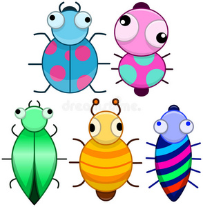 有趣的五颜六色可爱的小虫子