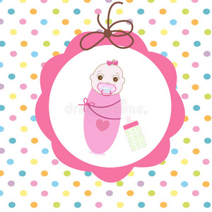 童年 新生儿 粉红色 纸张 插图 可爱的 衣服 礼物 招呼