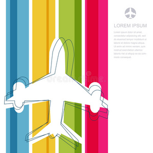 飞行飞机轮廓和彩虹条纹背景与p