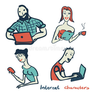 卡通 胡须 女孩 商业 插图 涂鸦 笔记本电脑 通信 性格