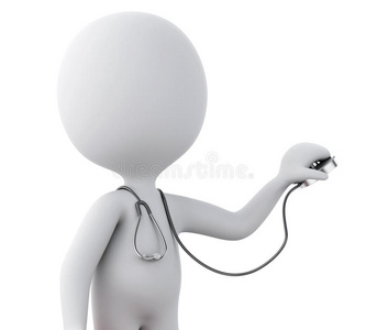 三维白人医生用听诊器。