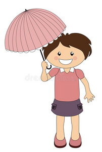 卡通女孩与阳伞隔离在白色