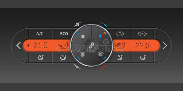 数字空调控制面板与橙色液晶显示器