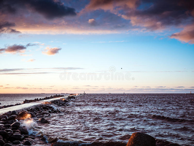 黄昏 海湾 季节 紫色 海景 颜色 风景 海滩 地平线 岩石