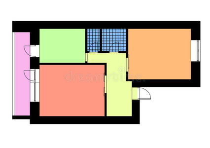 平面图一间卧室公寓颜色鲜艳
