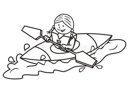竞争 有趣的 卡通 油漆 娱乐 女孩 巡航 乐趣 铅笔 皮艇