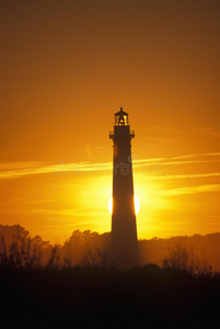 博迪岛灯塔和游客中心在哈特拉斯角国家海滨，NC