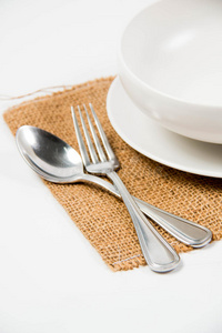 餐厅 吃饭 餐具 银器 盘子 金属 勺子 器具 用具 空的
