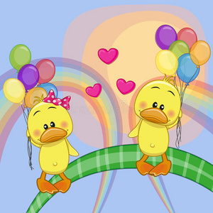气球 绘画 女孩 假期 生日 鸭子 农场 卡片 形象 动物