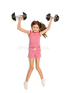 复制 运动 举起 小孩 乐趣 健身房 肱二头肌 想象 女孩