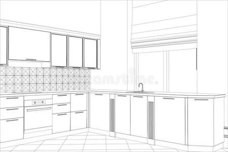 立面厨房矢量草图内部