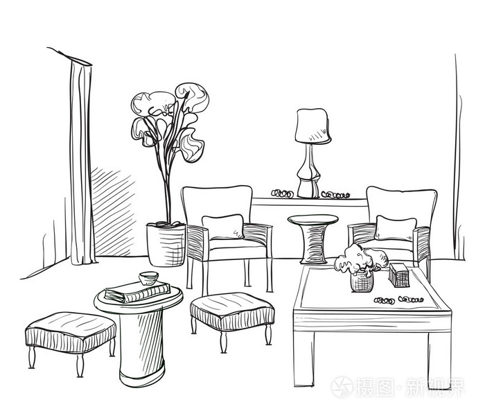 手画的房间内部草绘