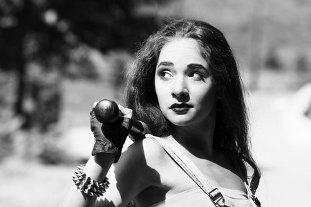 漂亮的女孩,与一只蝙蝠插画