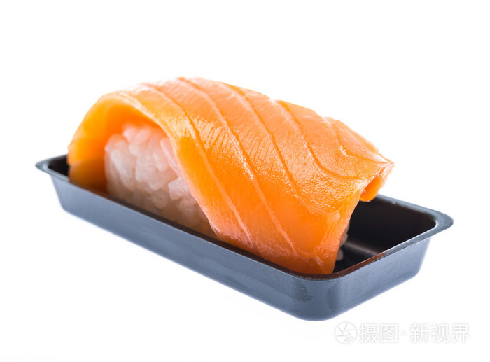 传统日本三文鱼寿司用塑料容器隔离