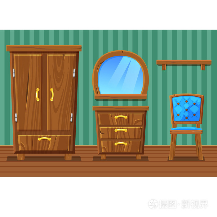 设置卡通搞笑的木制家具,客厅里