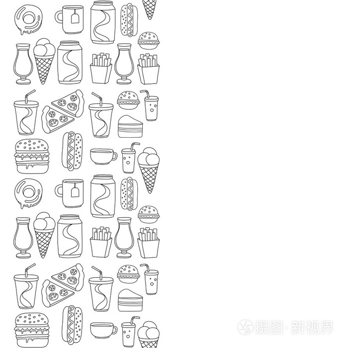 手工绘制的矢量涂鸦图标的快餐菜单,餐厅插画-正版商用图片1pyoik-摄