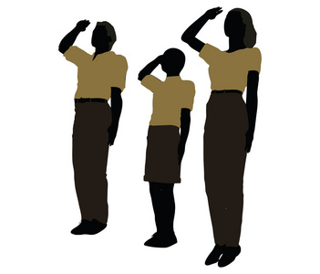 男人, 女人, 儿童剪影军礼姿势照片