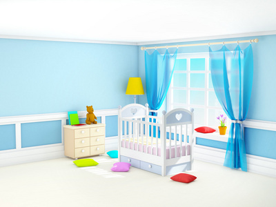 蓝色经典婴儿室图片