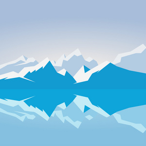 黎明的雪山上.山脉在水中倒映在早晨插画