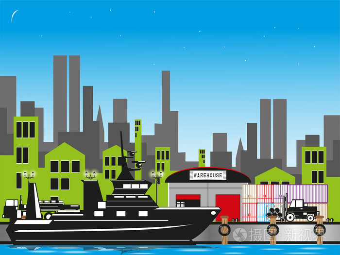 在城市的货运港口矢量图