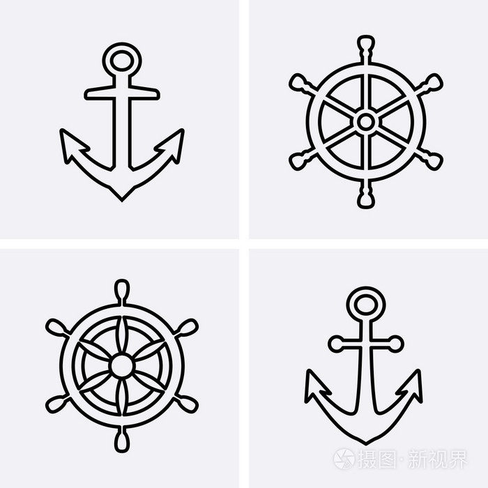 船锚和船舵图标细线样式插画-正版商用图片1pznw9-摄图新视界